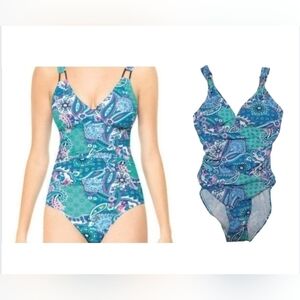 Love Your Assets Sara Blakely Paisley Spanx One Piece Swimsuit Blue Pnk Size S
